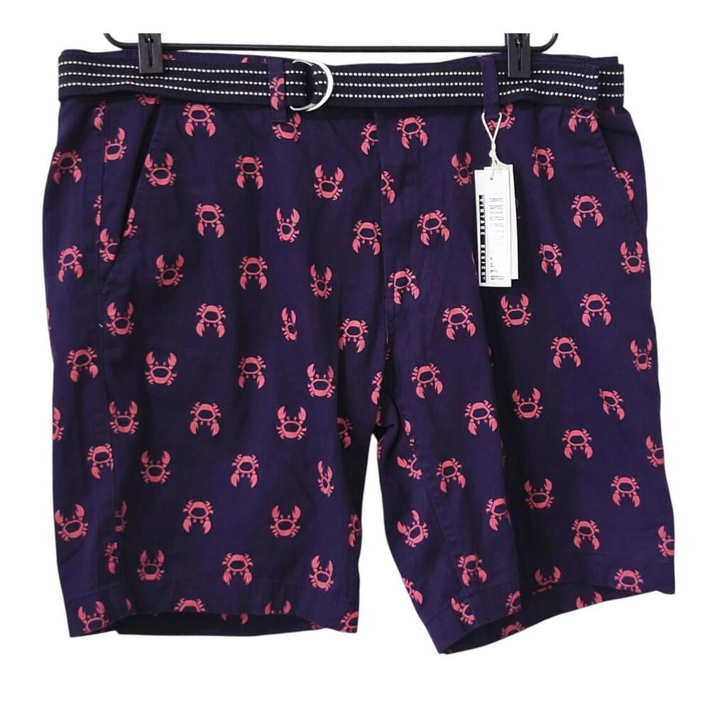Knickerbocker Men's Shorts Size 36 Blue Chino NWT Stretch Flex Belted Crabs